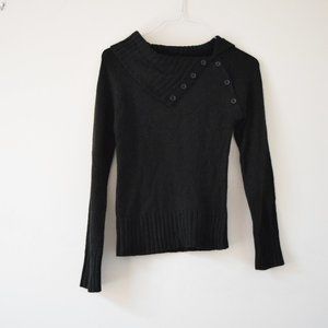 PLANET GOLD Vintage Black Asymmetric Neck Fine Knit Button Sweater | Size M